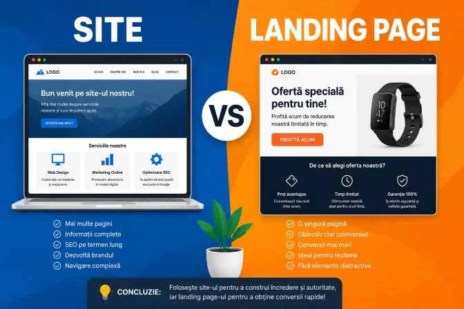 Site vs Landing Page: Care este alegerea potrivită pentru afacerea ta